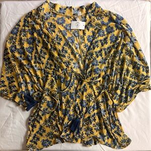 Cato Yellow and Blue Floral Blouse